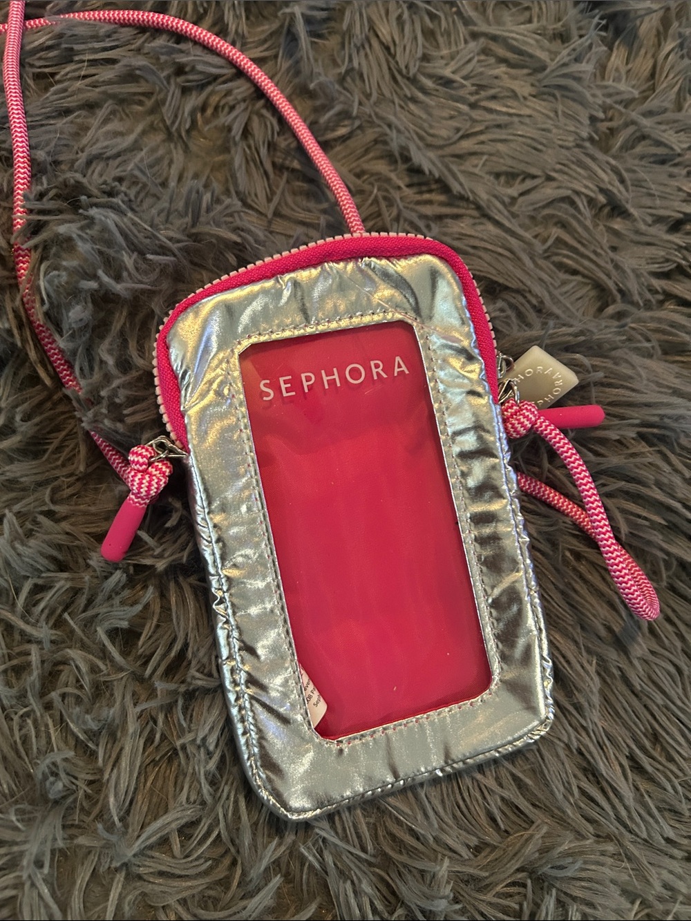 Sephora Hot Pink & Metallic Silver Crossbody Phone Pouch